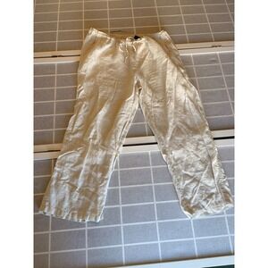 Mossimo Womens Pants Large Beige 100% Linen Drawstring Lightweight Cropped SzM